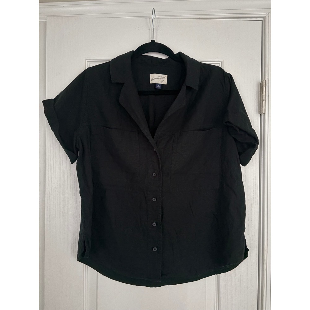 Universal Thread Black Linen Blend Short Sleeve Button Down Shirt Medium